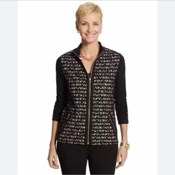 Zenergy by Chicos lace knit striped jacket size 0 small - Picture 1 of 8